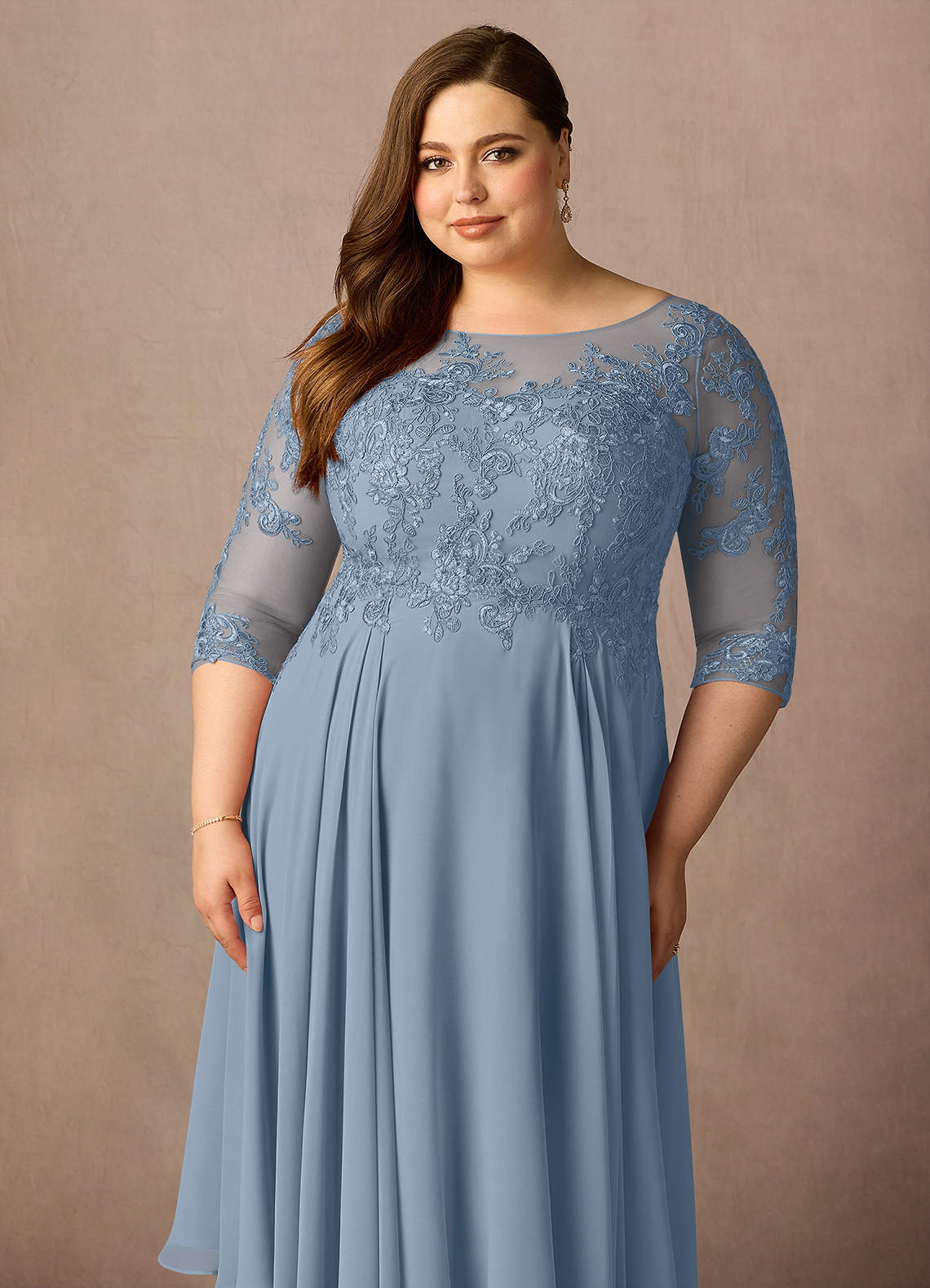 Azazie Marge Mother of the Bride Dresses Dusty Blue A-Line Scoop Lace Chiffon Dress image10