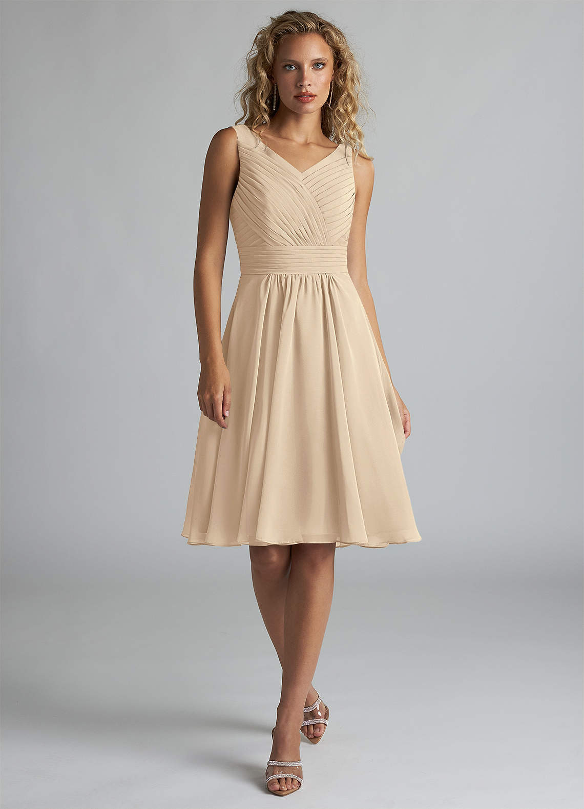 Azazie Grace Bridesmaid Dresses Champagne A-Line Pleated Chiffon Dress image1
