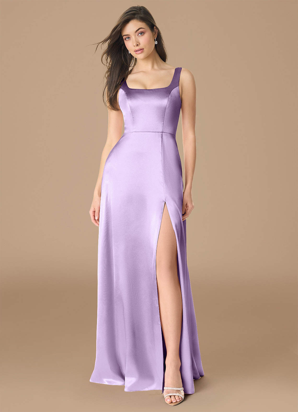 Azazie Joyce Brautjungfernkleider A-Linie Seitliche Cut-Outs Metallischer Satin Kleid Flieder image1