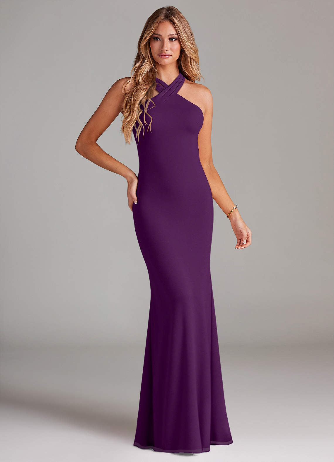 Azazie Doretta Bridesmaid Dresses Grape Mermaid Pleated Chiffon Dress image1