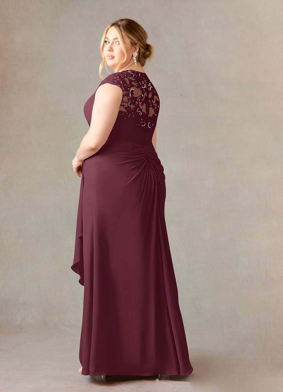 Azazie Birdie Mother of the Bride Dresses Cabernet A-Line Queen Anne Sequins Chiffon Dress image9