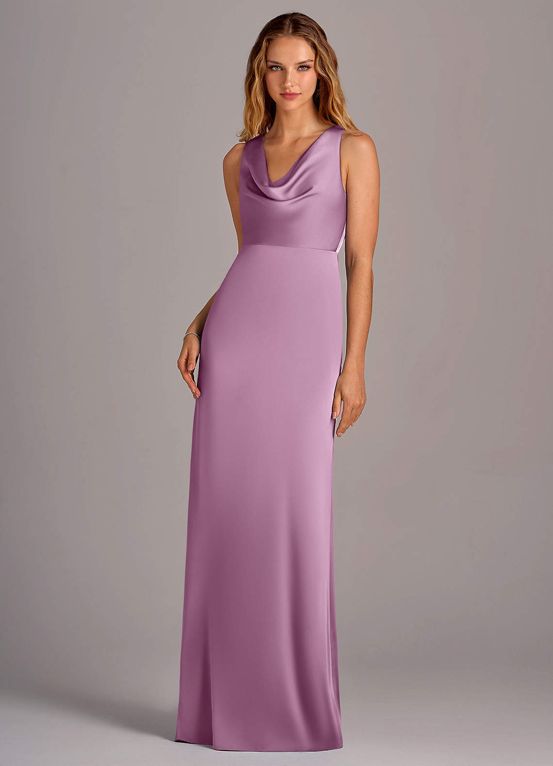 Azazie Wrenlee Bridesmaid Dresses Wisteria A-Line Stretch Satin Dress image1