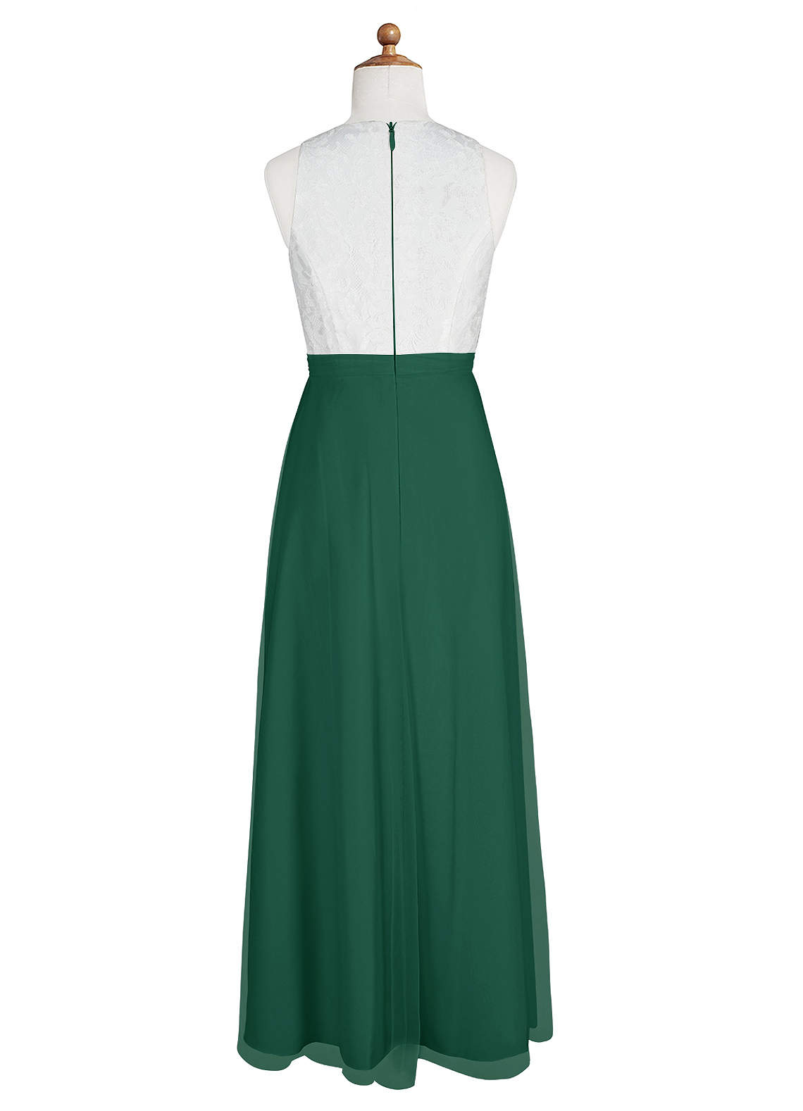 Azazie Albertine Junior Dark Green A-Line Lace Chiffon Dress image7