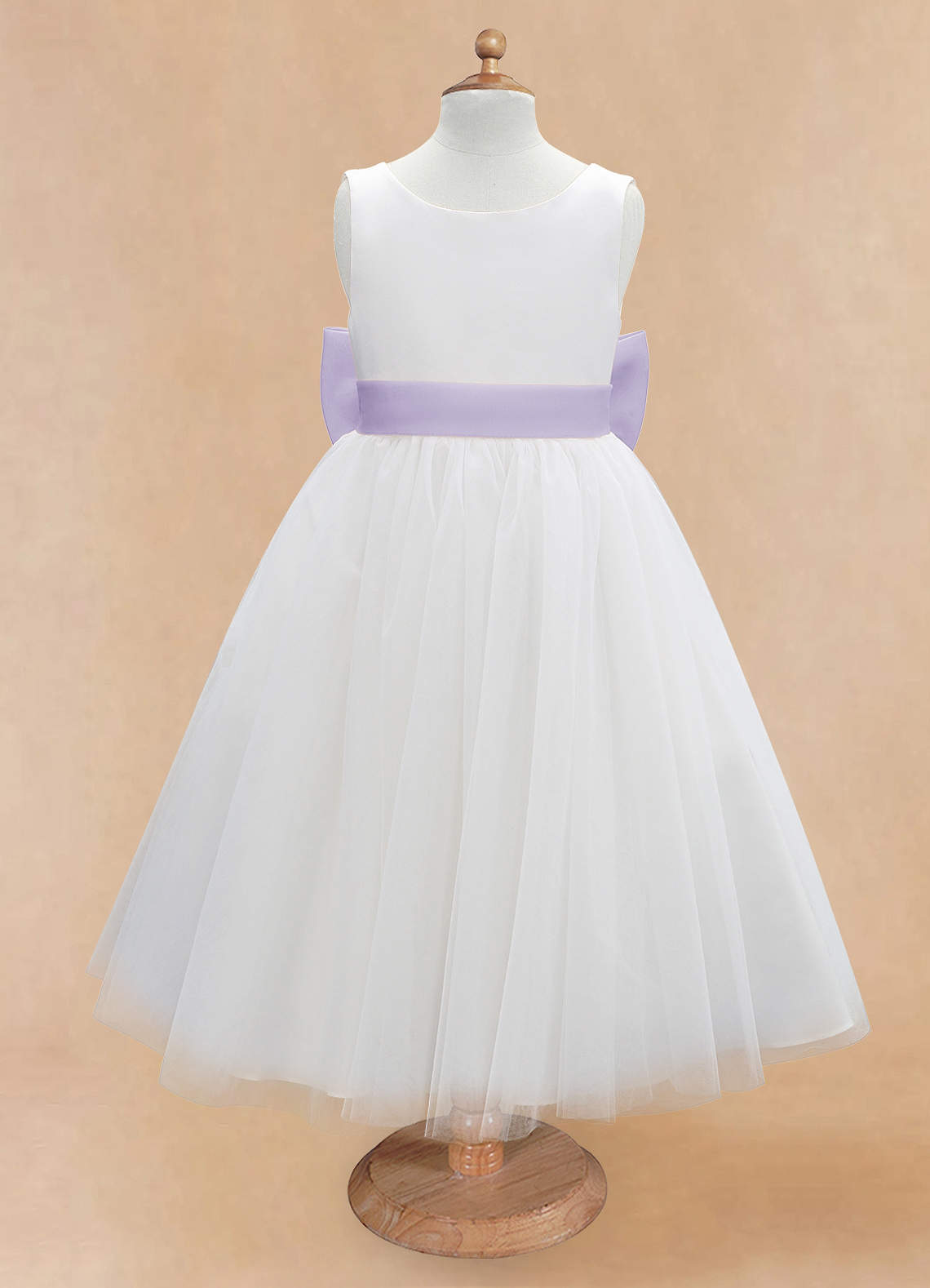 Azazie Kavi Flower Girl Dresses Ivory Lilac A-Line Bow Matte Satin Dress image6
