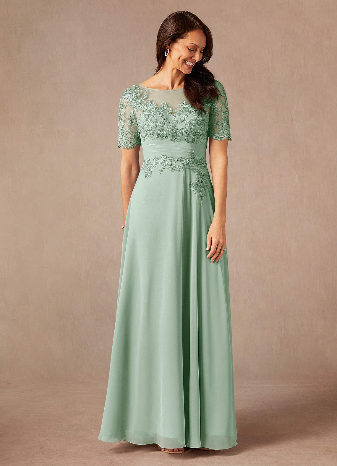 Azazie Raissa Mother of the Bride Dresses Agave A-Line Lace Chiffon Dress image6