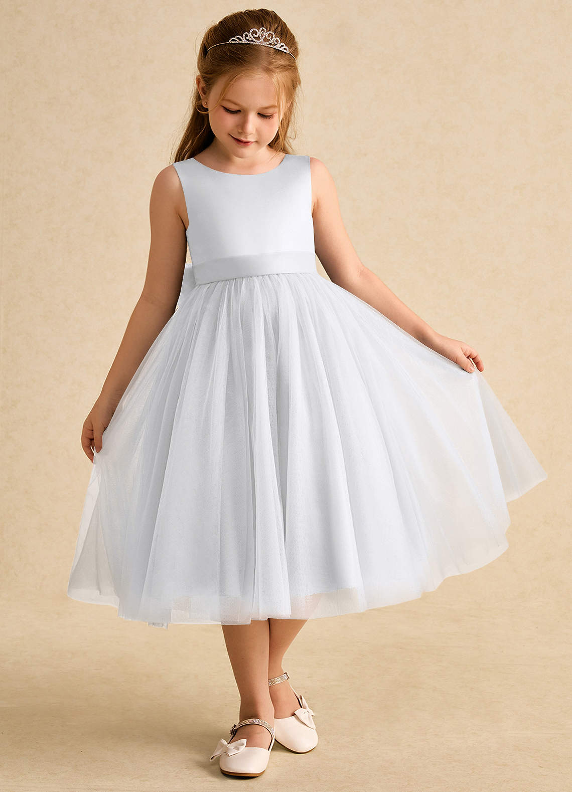 Azazie Winnie Flower Girl Dresses White Ball-Gown Bow Tulle Dress image1