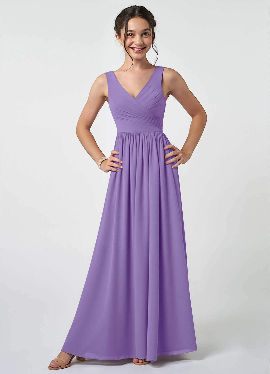 Azazie Keyla Junior Tahiti A-Line Pleated Chiffon Dress image1