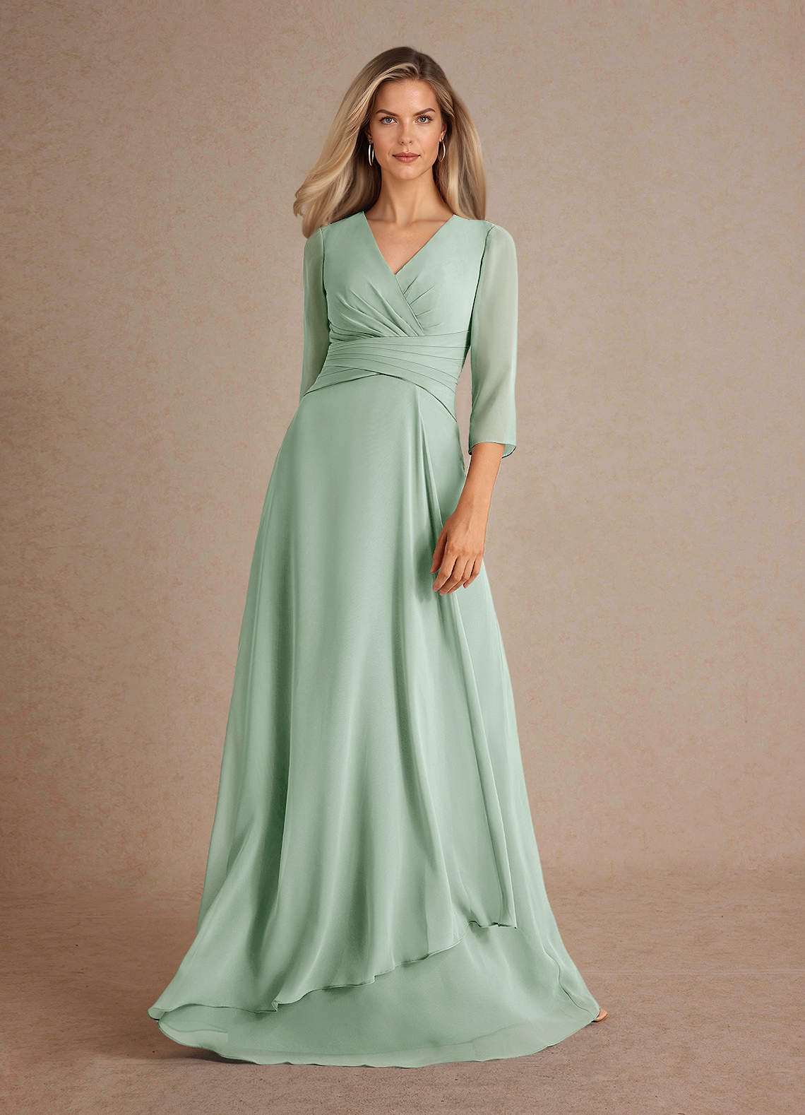 Azazie Mayfield Abiti per la Madre della Sposa Abito A-Line in Chiffon Plissettato Agave image4