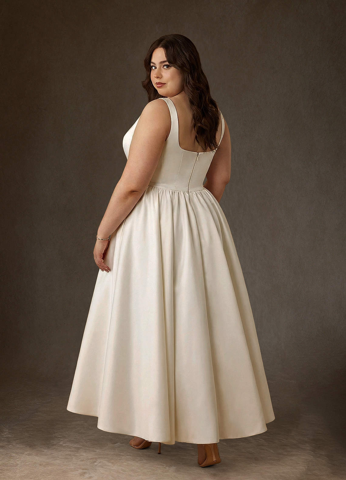 a line dress curvy Ever-Pretty Elegant Plus Size Draped Back Criss-Cross Chiffon A-Line Dress