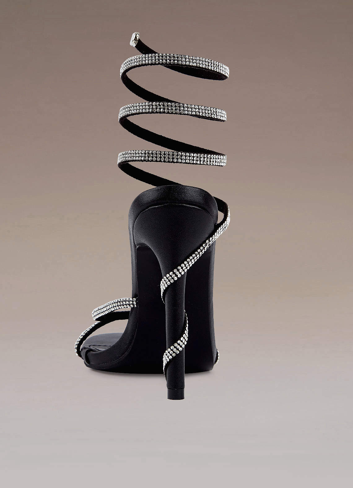 Black Spiral Strappy Heels with Studded Diamond, Women's Fashion