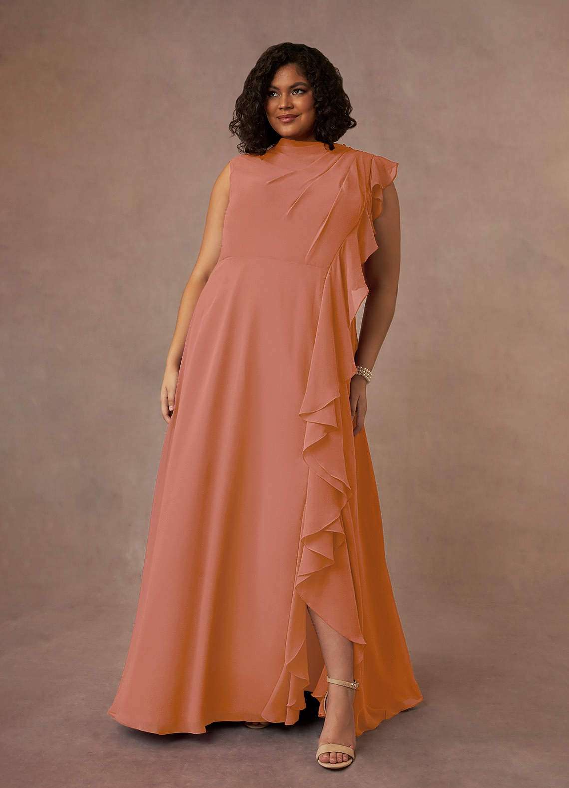 Azazie Narine Mother of the Bride Dresses MAI TAI A-Line High Neckline Pleated Chiffon Dress image1