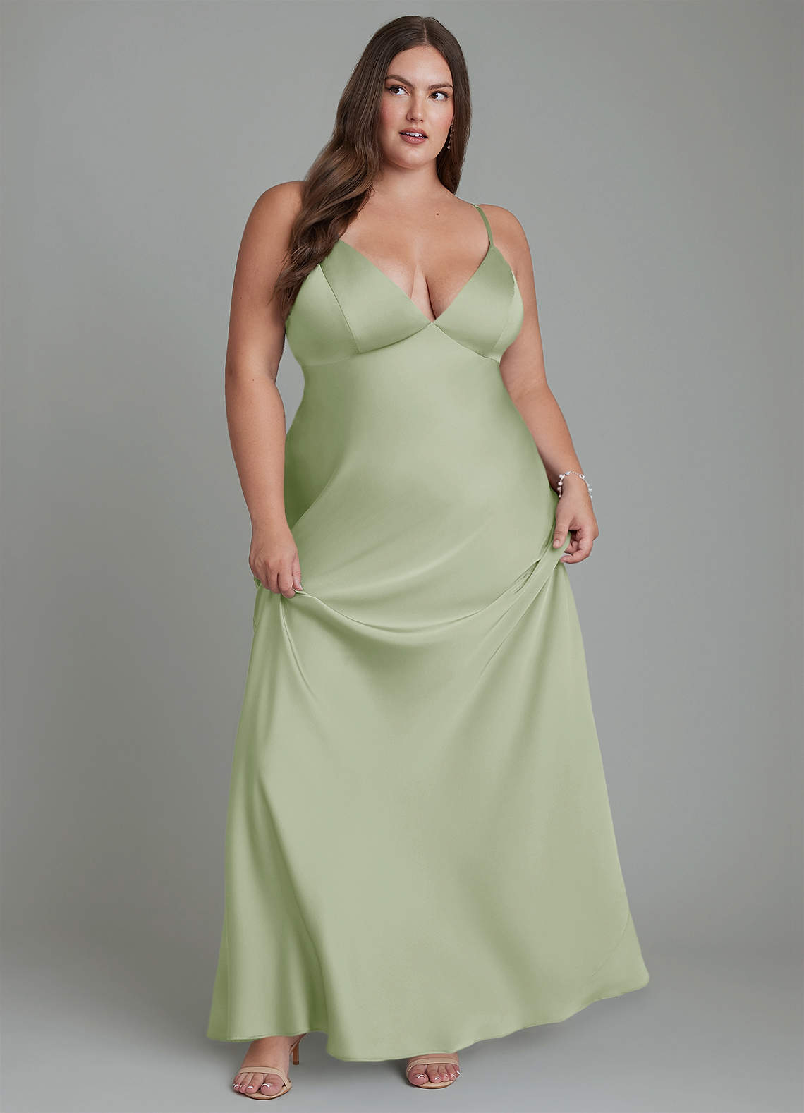 Azazie Stefania Bridesmaid Dresses Dusty Sage A-Line Stretch Satin Dress image10