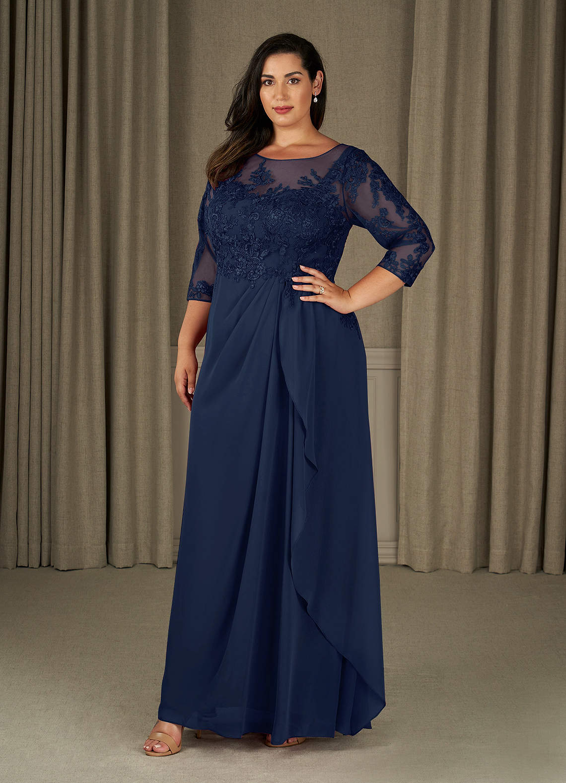 Azazie Calanthe Mother of the Bride Dresses Dark Navy A-Line Scoop Chiffon Dress image1