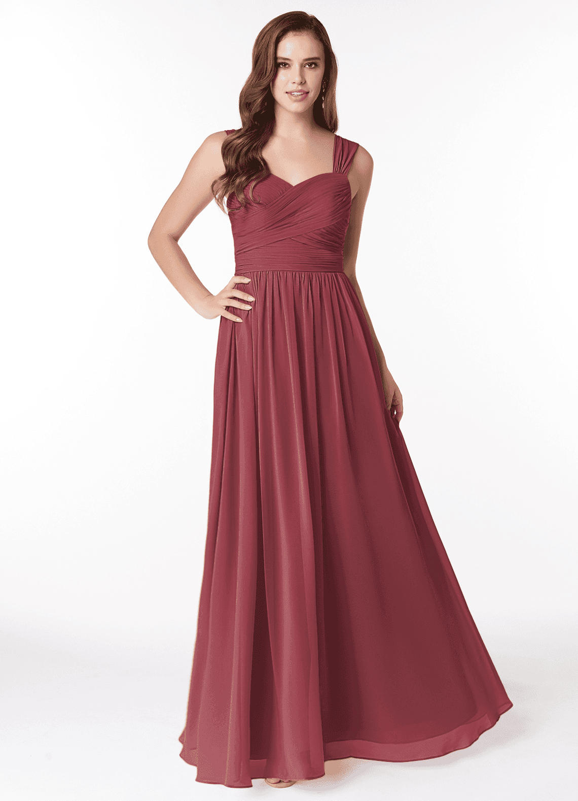 Azazie Zapheira Brautjungfernkleider A-Linie Gestreift Chiffon Kleid Merlot image1