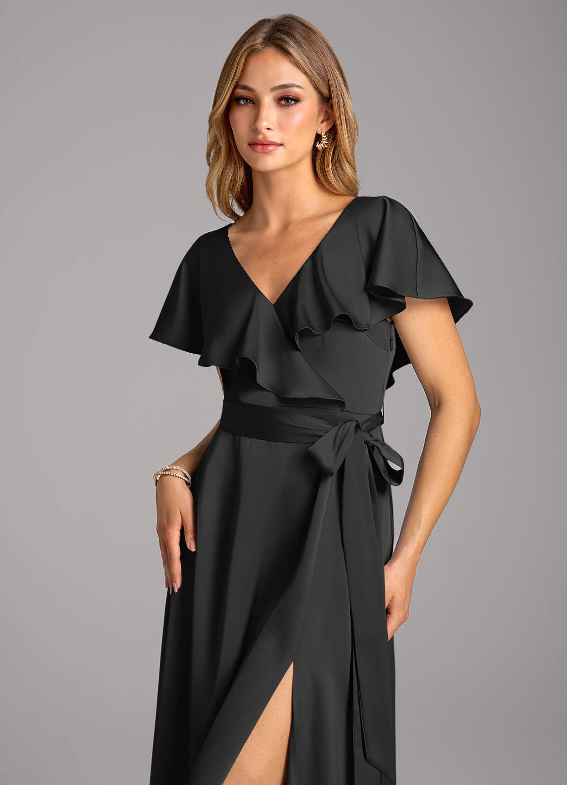 azazie black satin bridesmaid dresses Azazie Lainey