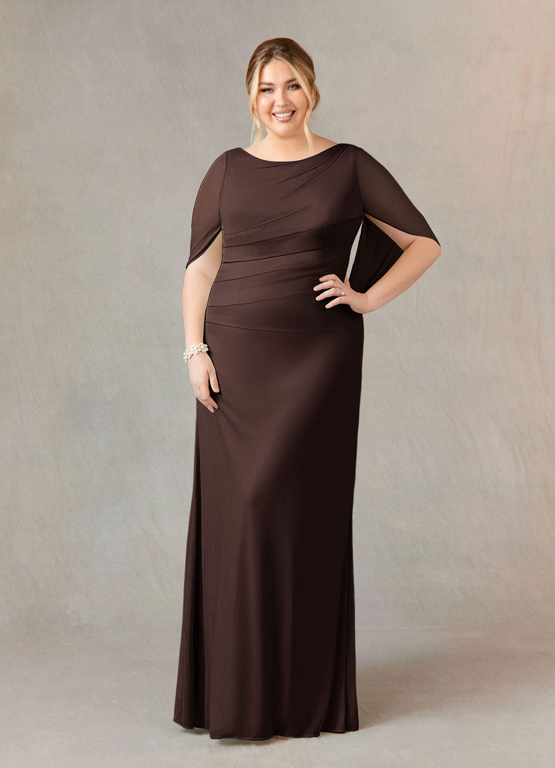 Azazie Belladonna Mother of the Bride Dresses Ganache Mermaid Scoop Pleated Mesh Dress image1