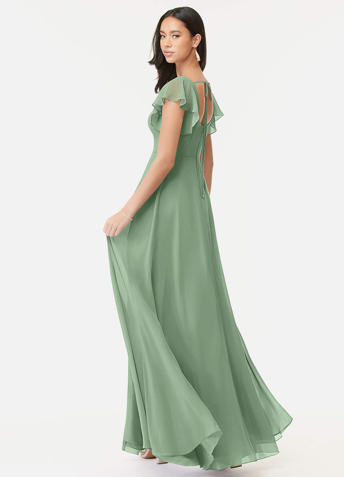 Azazie Bondi Bridesmaid Dresses Matcha A-Line Ruffled Chiffon Dress image4