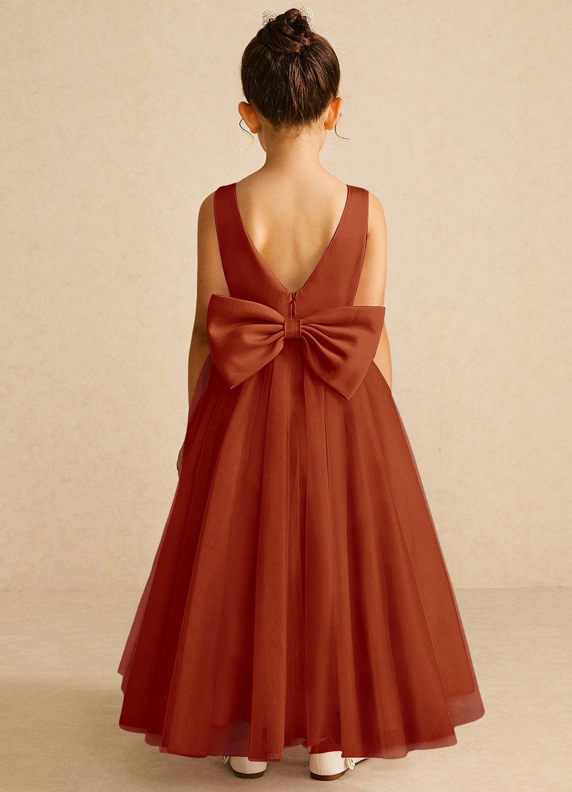 Azazie Pumpkin Flower Girl Dresses Paprika A-Line Convertible Tulle Dress image5