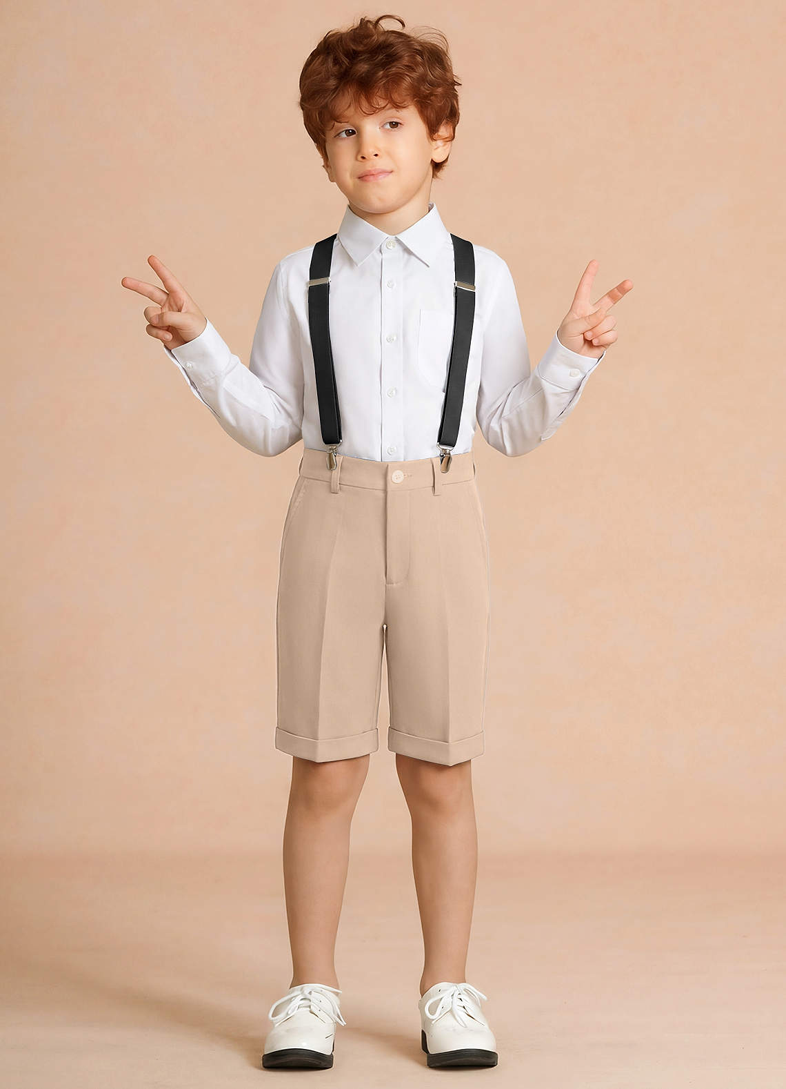 front Oliver Tan Boy Shorts Suit 3-Piece Set