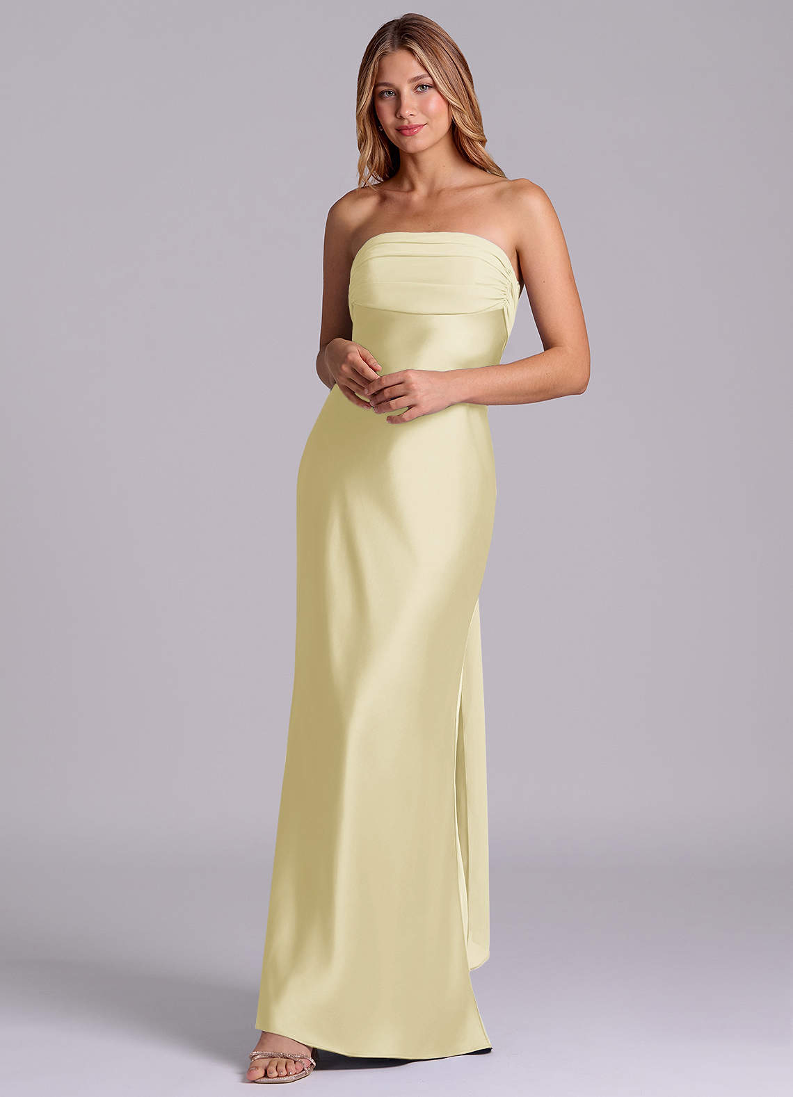 Azazie Ailanie Brudtärnklänningar Klä av Tubklänning i Stretch Satin Axelbandslös Citronsorbet image2