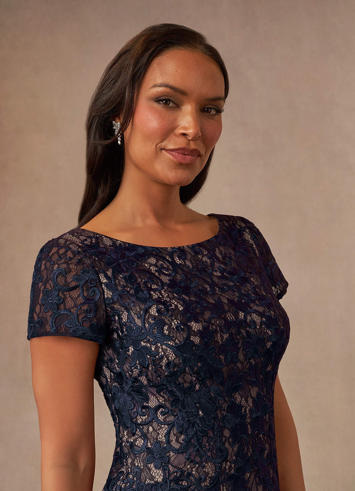 Azazie Alyssum Dark Navy Sheath Scoop Lace Dress | Azazie CA
