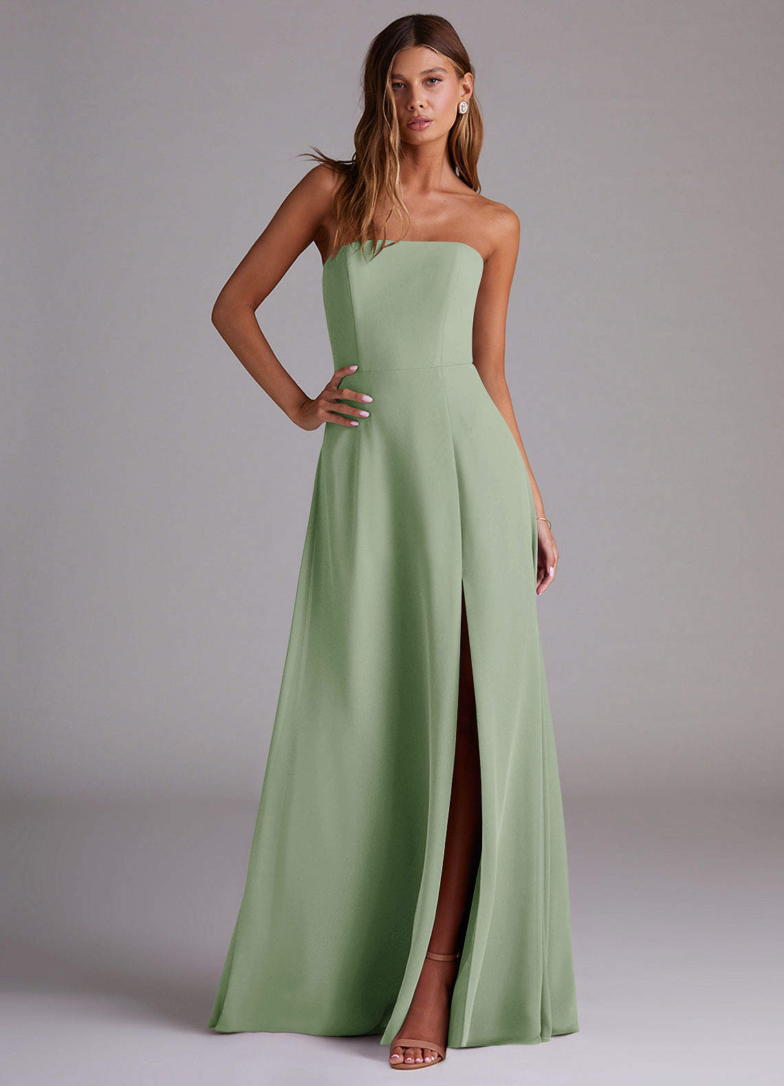 Azazie Wren Bridesmaid Dresses Dusty Sage A-Line Side Slit Chiffon Convertible Dress image2
