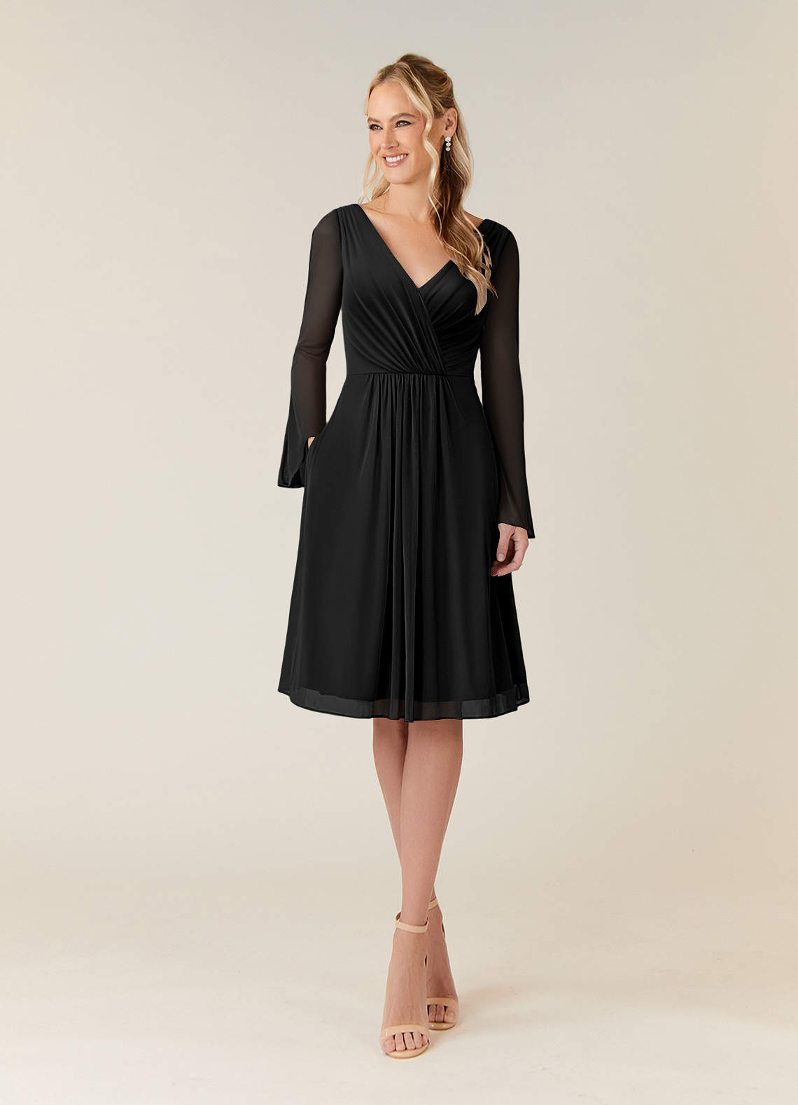 Azazie Teraso Mother of the Bride Dresses Black A-Line Pleated Mesh Dress image1
