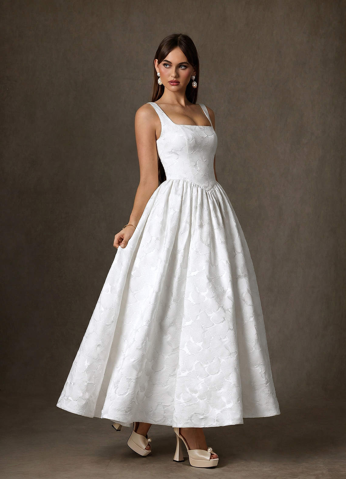 floral jacquard a-line wedding dress A-Line/Princess One-Shoulder Jacquard Mother of the Bride Dresses Floral Floor-Length Sleeveless Ruffles