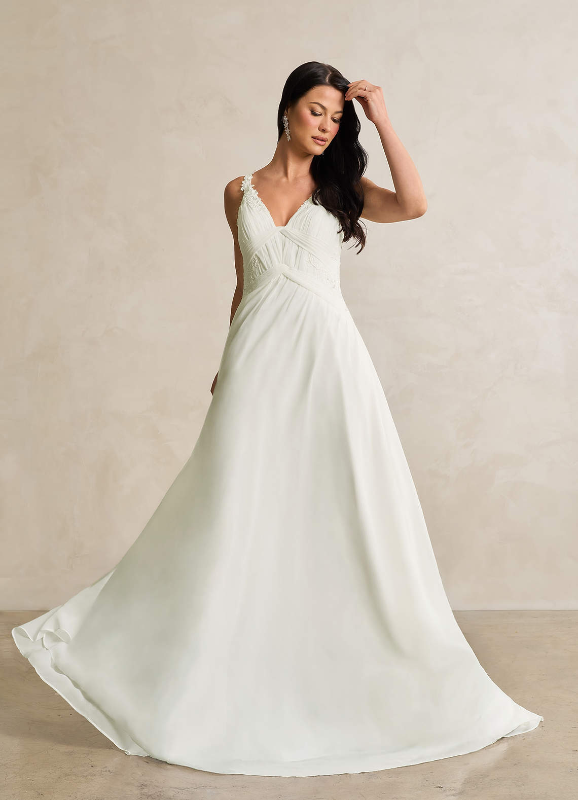Azazie Ramona Wedding Dresses Cream A-Line Scoop Sequins Chiffon Dress image1