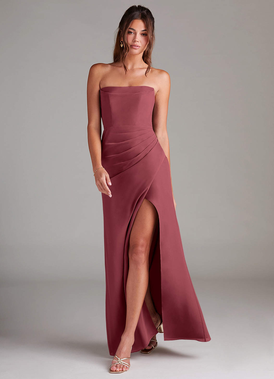 Azazie Leonis Bridesmaid Dresses Merlot Sheath Strapless Chiffon Convertible Dress image6