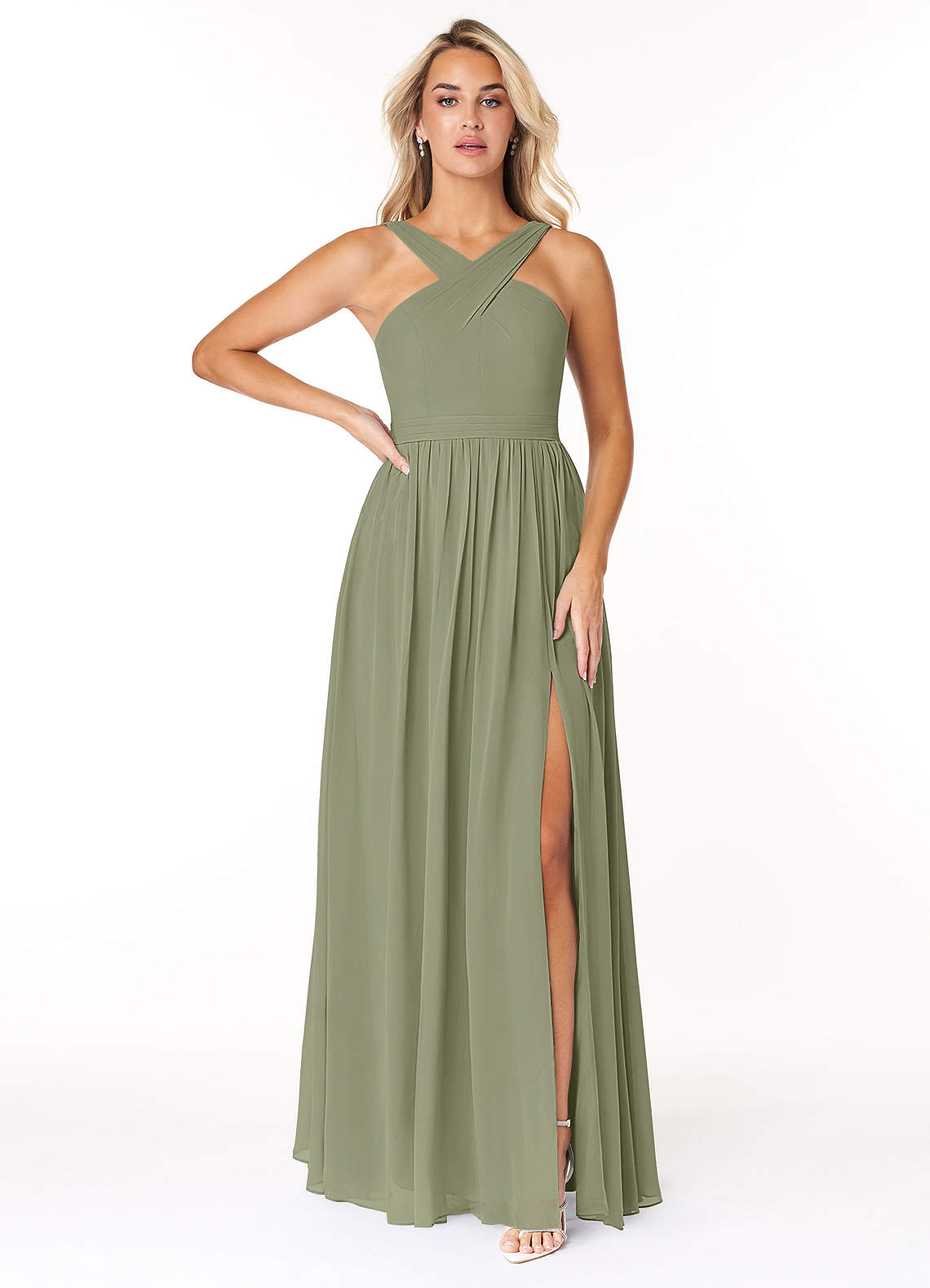 Azazie Elvira At-home Try On Dresses Wisteria A-Line Pleated Chiffon Dress image1
