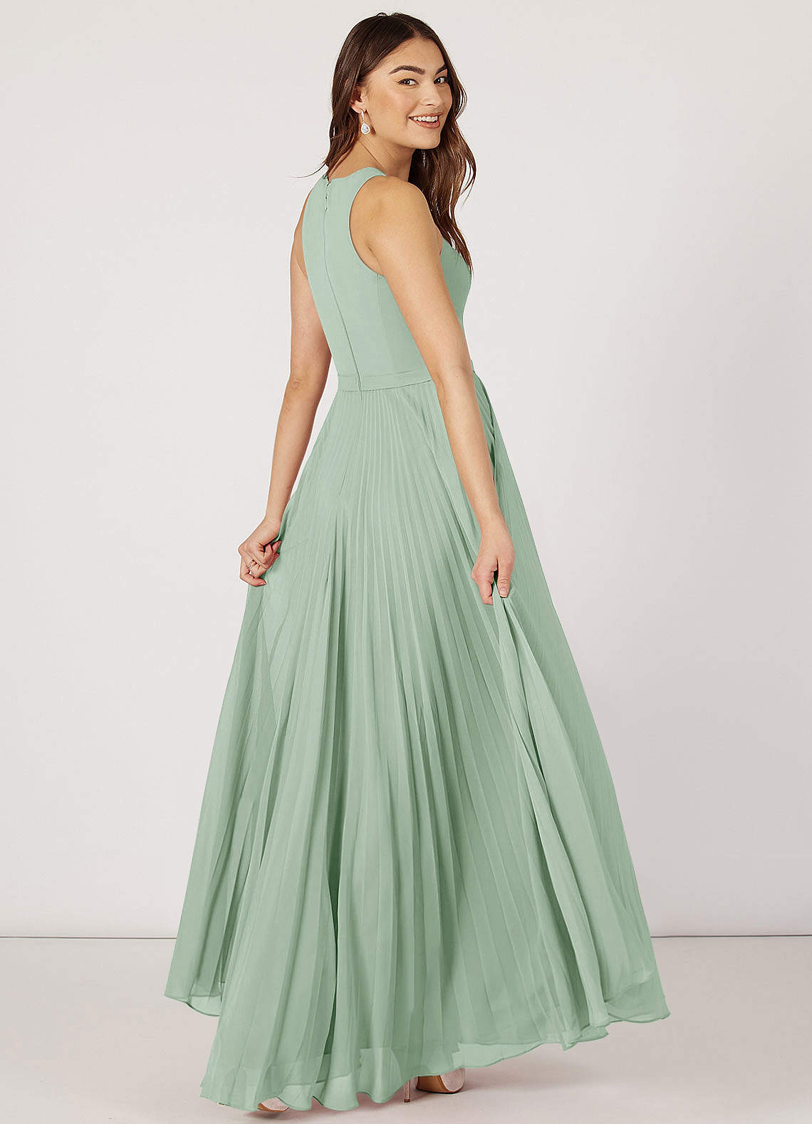 Azazie Lindie Bridesmaid Dresses A-Line Scoop Pleated Chiffon Floor-Length Dress image1