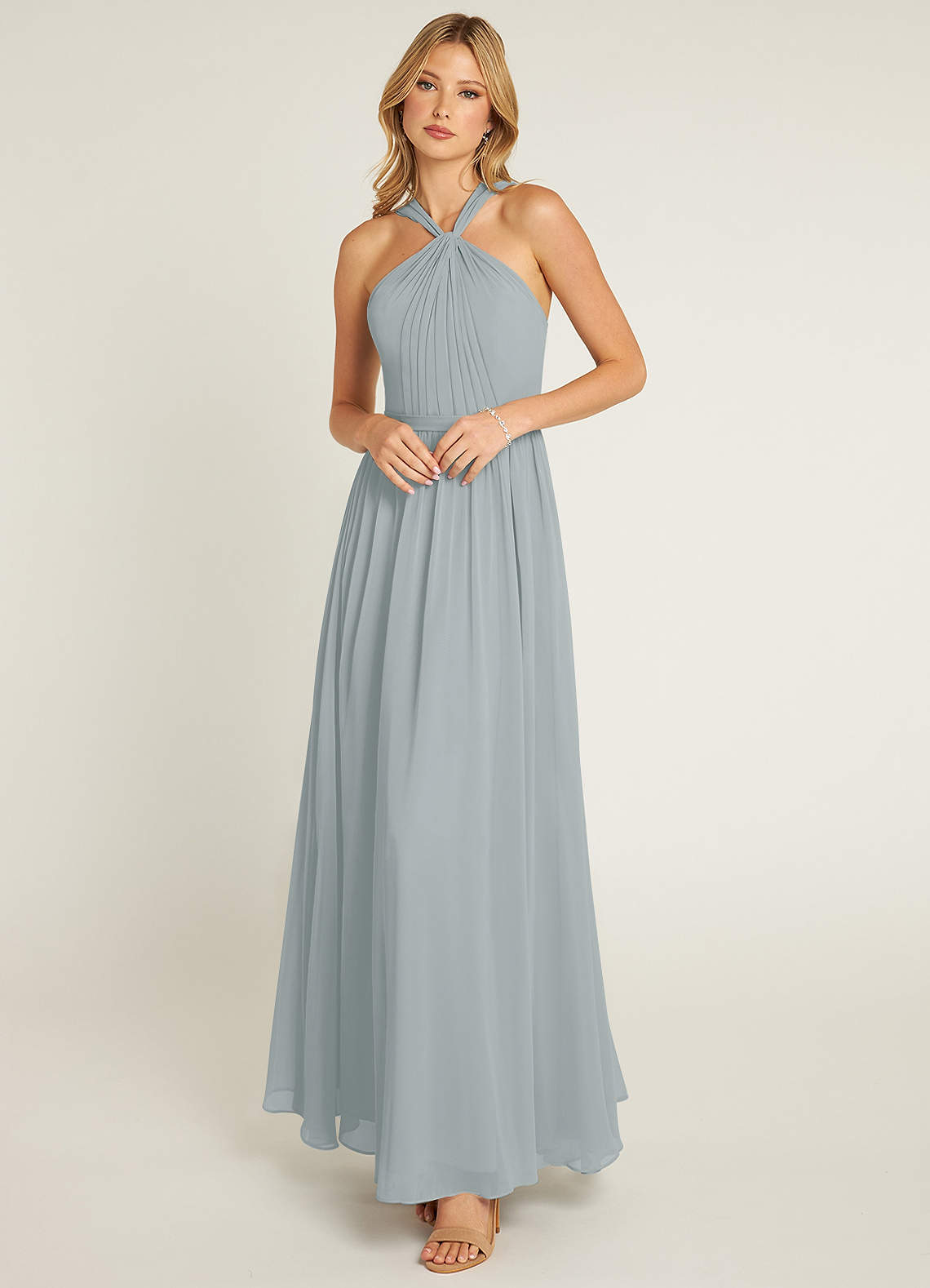 Azazie Jacey Bridesmaid Dresses Dolphin Grey A-Line Pleated Chiffon Dress image1