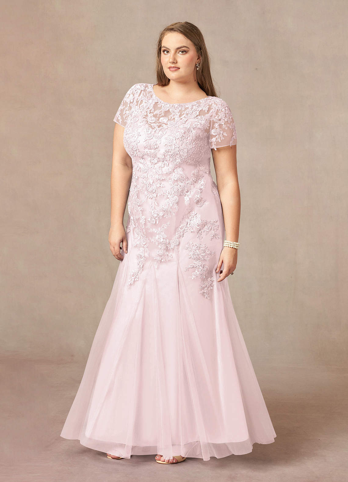 Azazie Laurie Mother of the Bride Dresses Blushing Pink Mermaid Scoop Sequins Tulle Dress image8