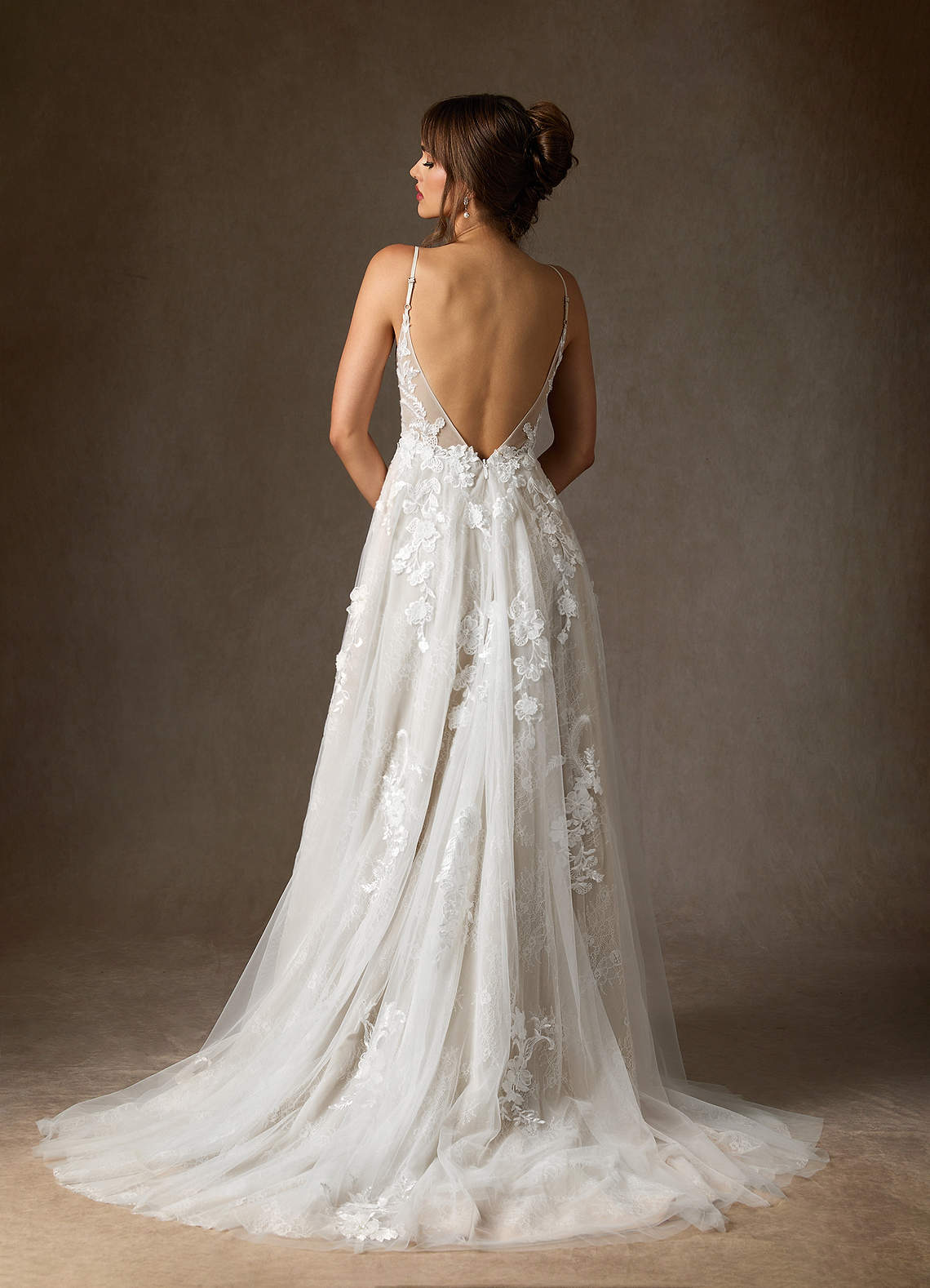 Azazie Monda Wedding Dresses Diamond White A-Line Lace Tulle Dress image4