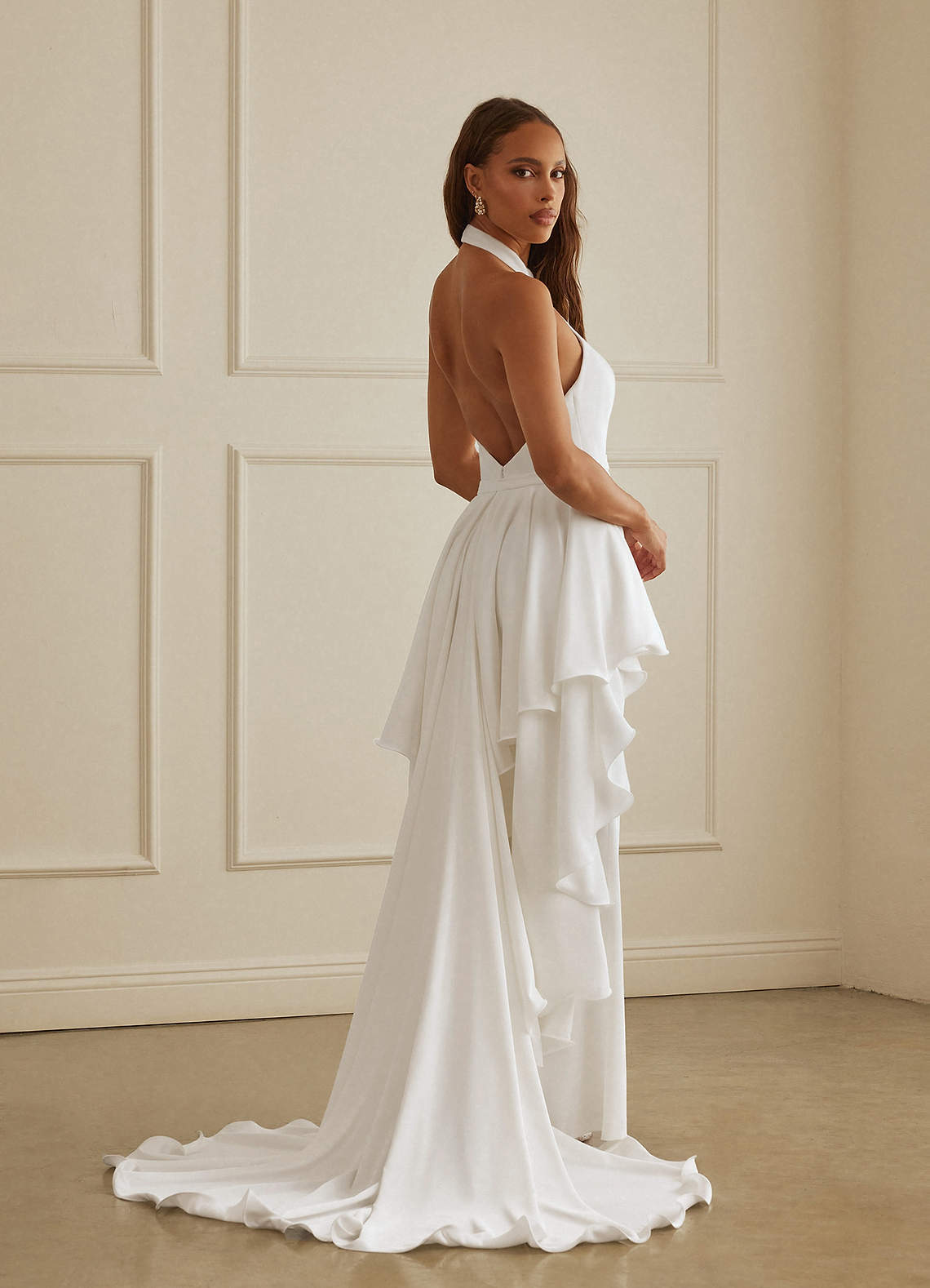 Christian Siriano Bridal for Azazie 2011 Wedding Dresses Crepe Back Satin Jumpsuit With Lace Illusion Jacket and Overskirt image3