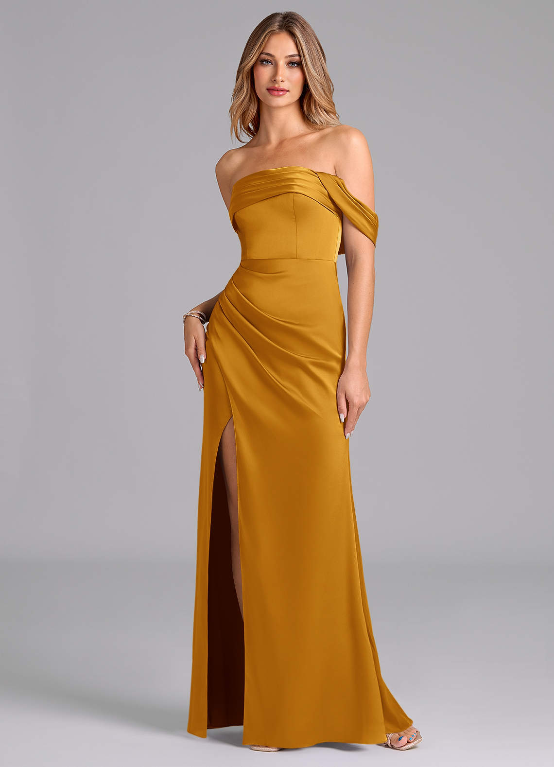 Azazie Lisbeth Vestidos de damas de honor Vestido de Caramelo de Satén Elástico de Corte Sirena Convertible con Vestidos sin tirantes image1