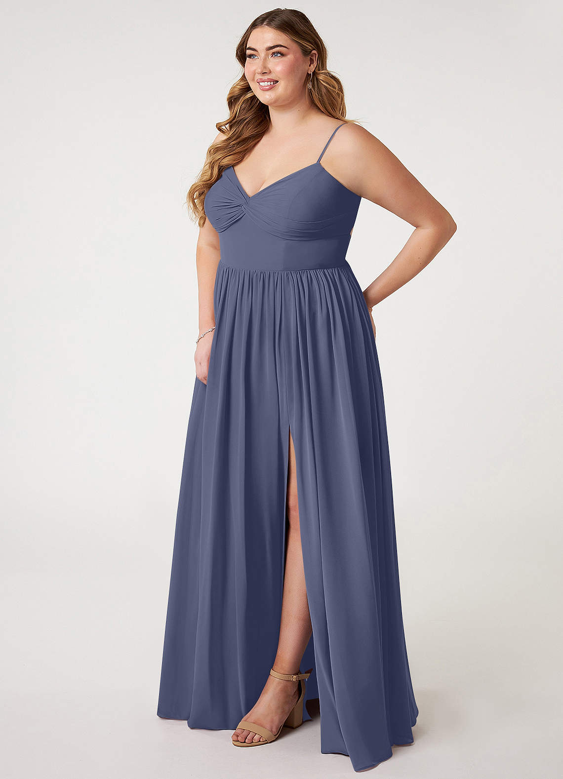 Azazie Zeya Bridesmaid Dresses Stormy A-Line V-Neck Pleated Chiffon Dress image7