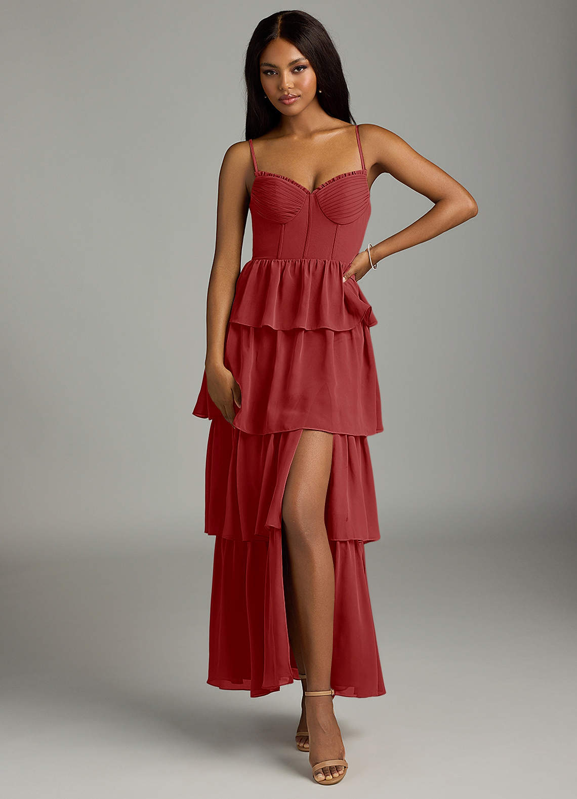 Azazie Kaiden Bridesmaid Dresses Rust A-Line Sweetheart Neckline Chiffon Dress image1