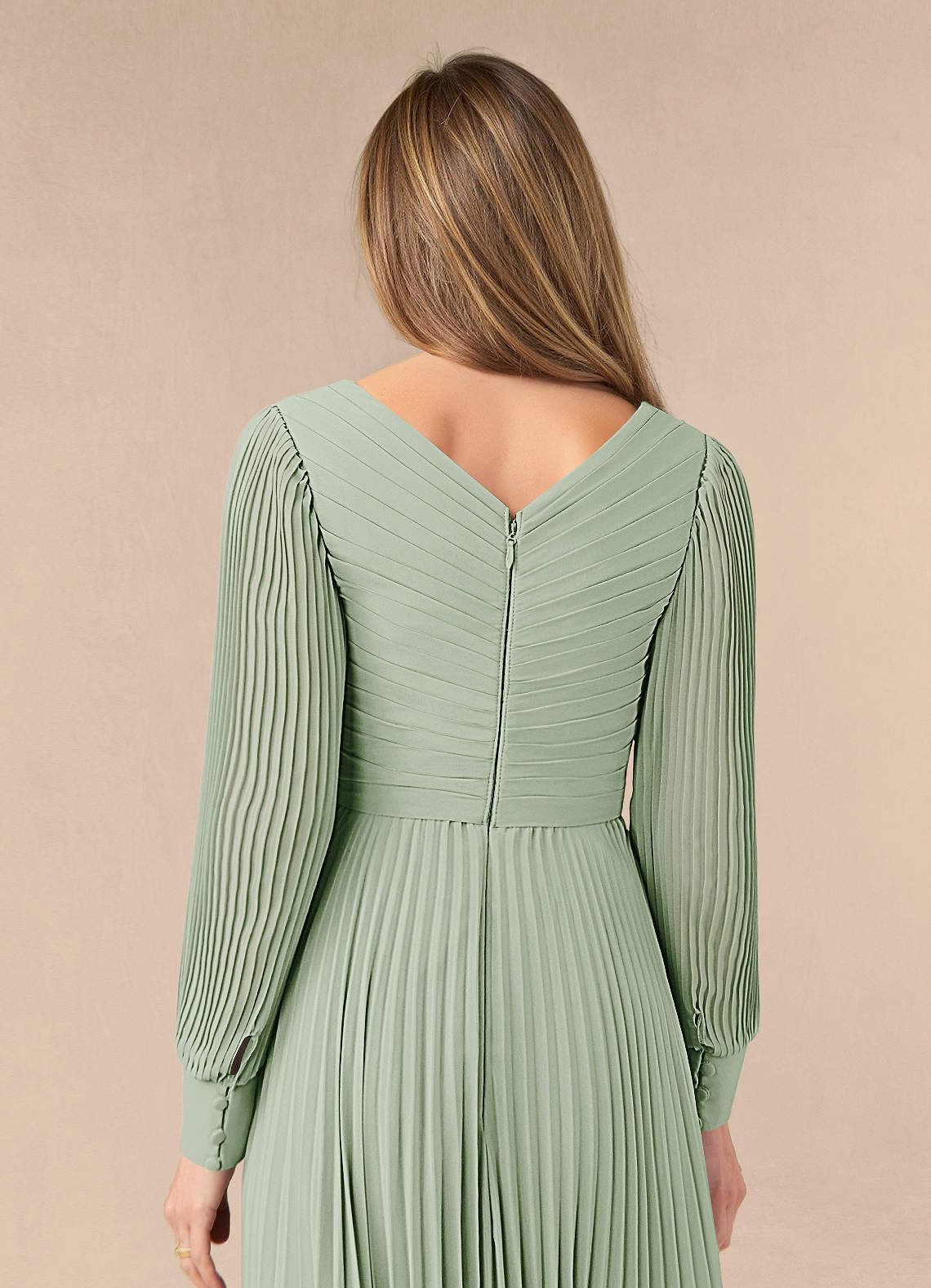 Azazie Zina Mother of the Bride Dresses Dusty Sage A-Line Pleated Chiffon Dress image5