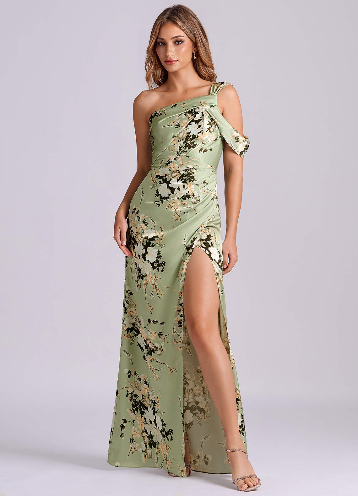 floral one shoulder bridesmaid dress Lace & Beads Bridesmaid tulle one shoulder maxi dress in black floral print