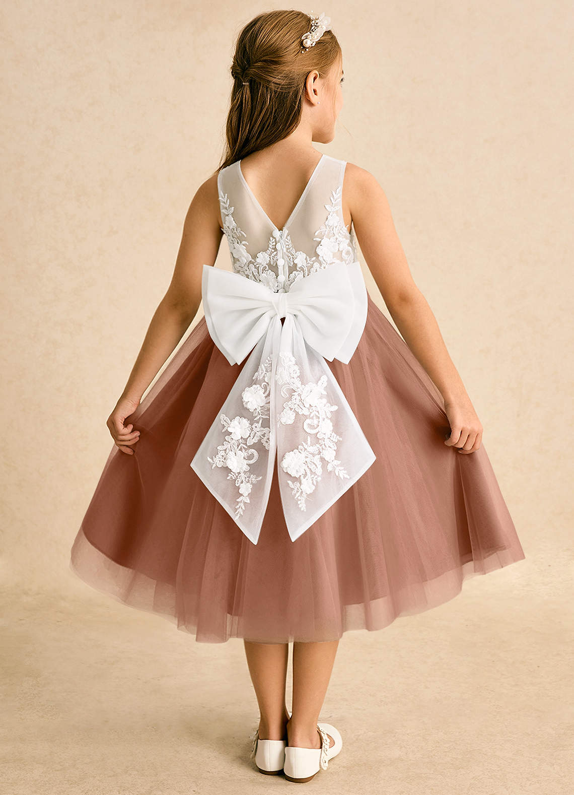 Azazie Lina Flower Girl Dresses Ivory Bronzer Ball-Gown Lace Dress image1