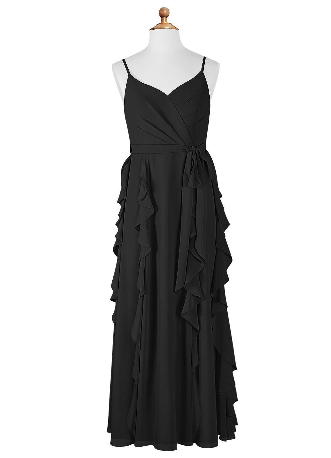 Azazie Peyton Junior Vestido Preto de Chiffon de Linha A com Plissado image5