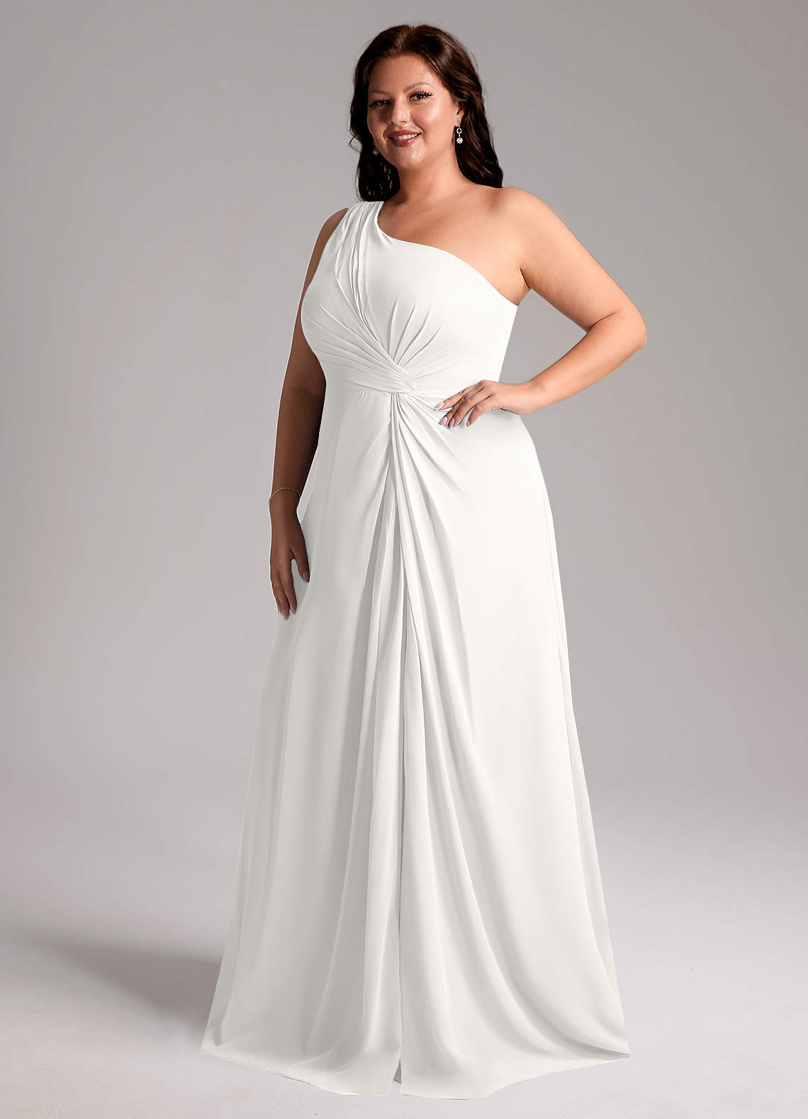 Azazie Brooke Jurken voor bruidsmeisjes Jurk van Chiffon met A-lijn One-shoulder Wit image10
