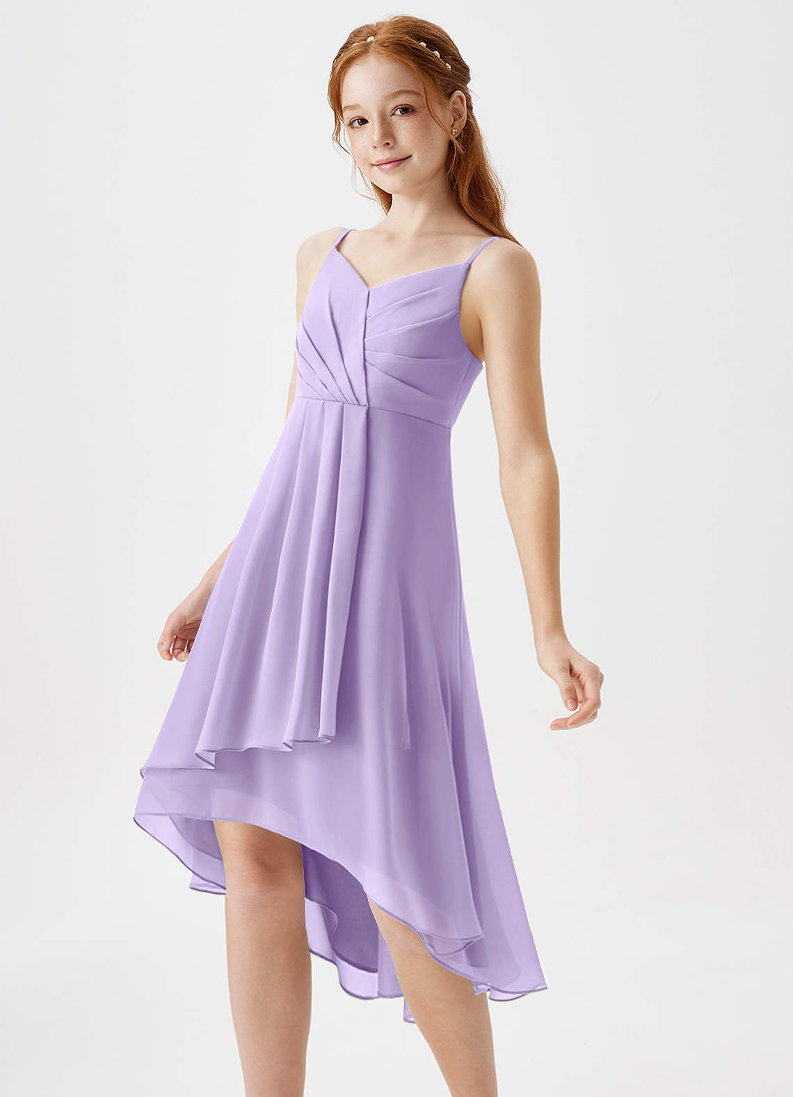 Azazie Mariam Junior Lilac A-Line Pleated Chiffon Dress image1
