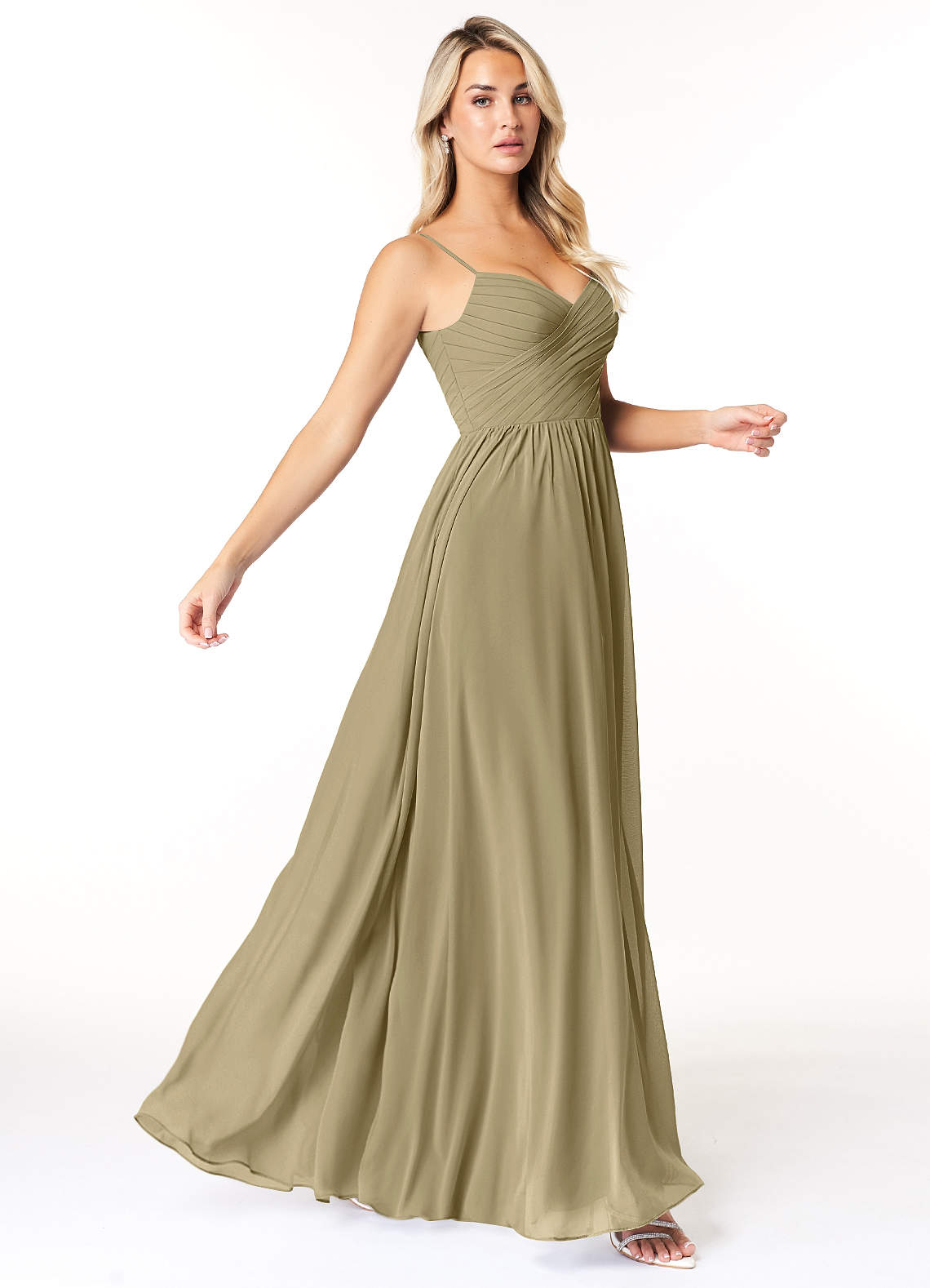Azazie Lisbon Abiti da Damigella Abito A-Line in Chiffon Scollo a Cuore Verde Muschio image1