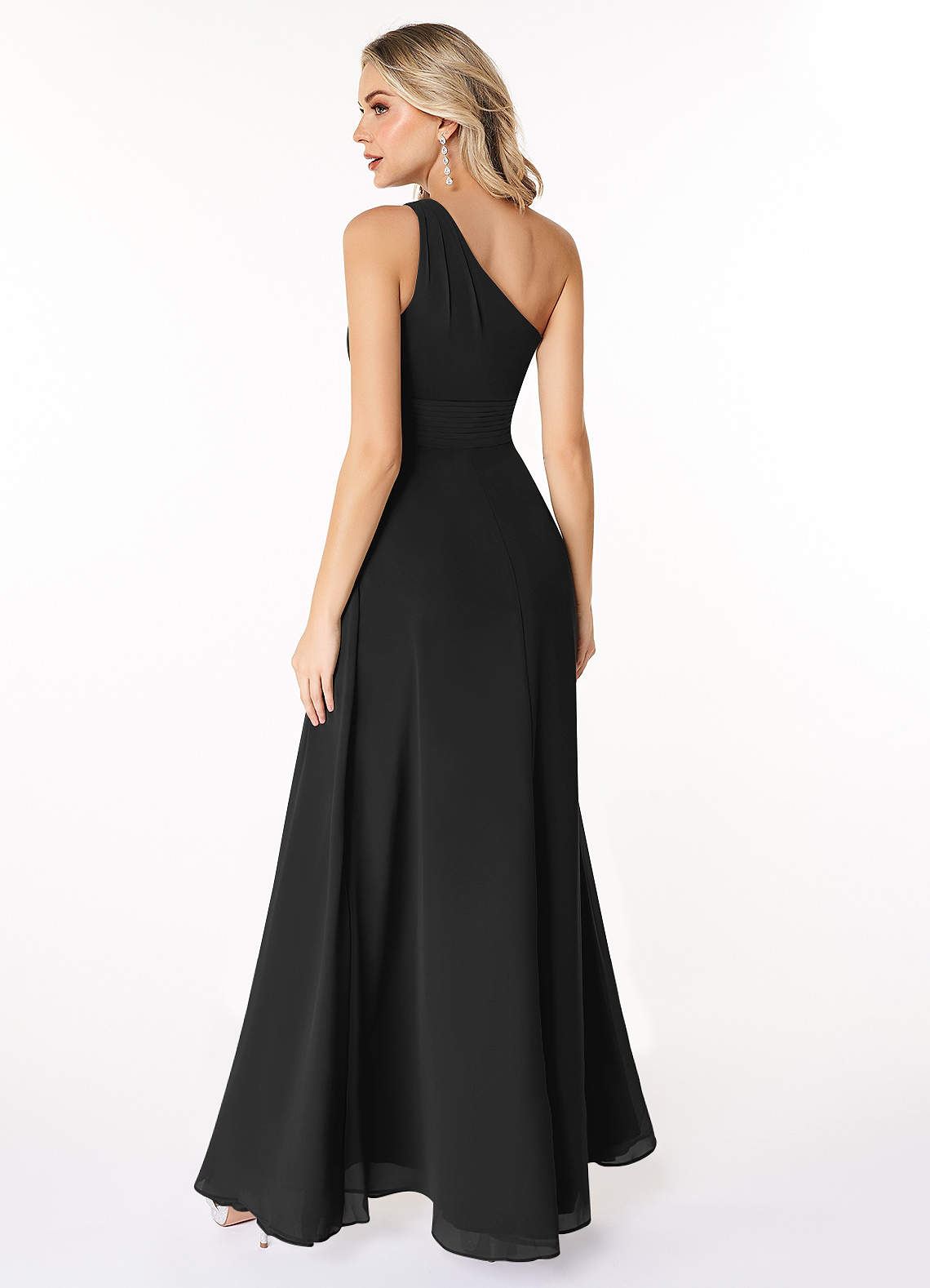 Azazie Dallas Bridesmaid Dresses Black A-Line One Shoulder Chiffon Dress image1