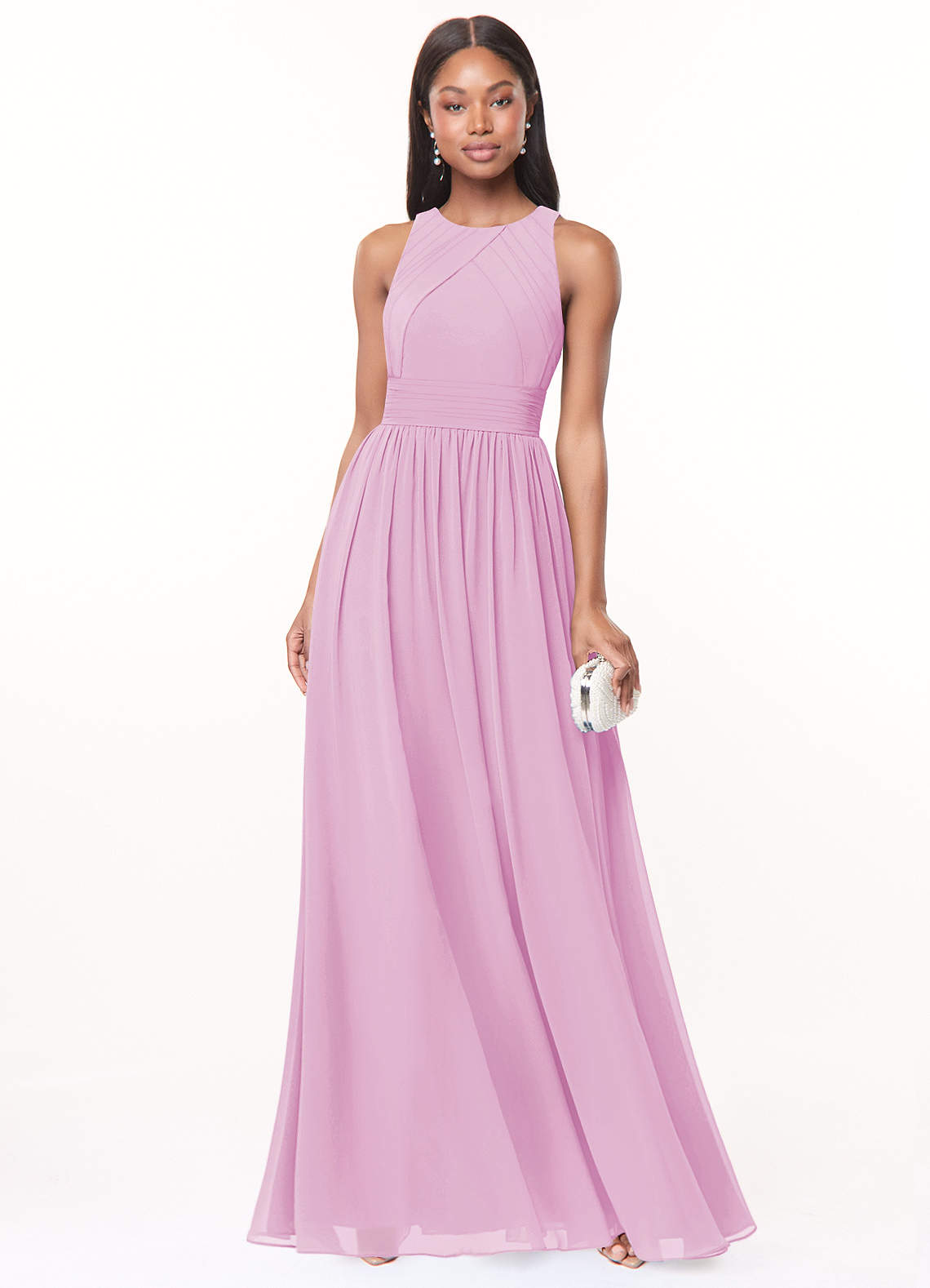 Azazie Harper Abiti da Damigella Abito A-Line in Chiffon Plissettato Rosa Confetto image1