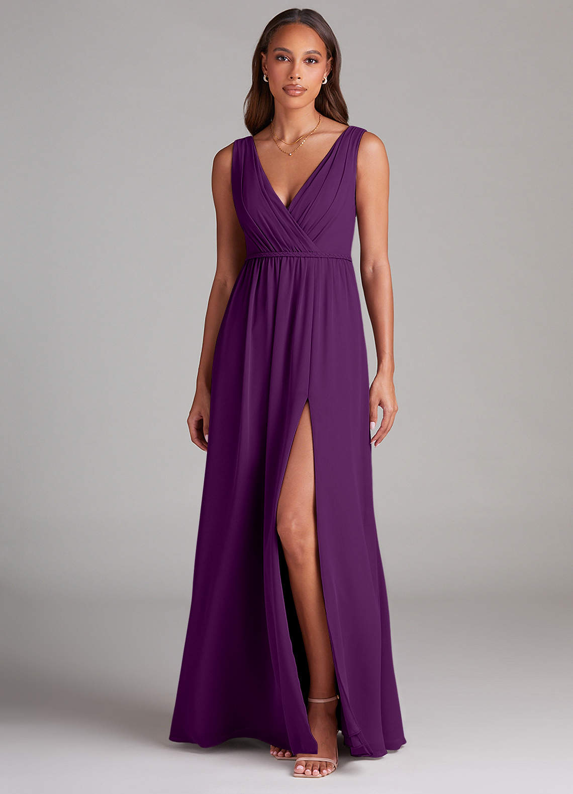 Azazie Tanicia Brautjungfernkleider A-Linie Plissee Chiffon Kleid Traube image1