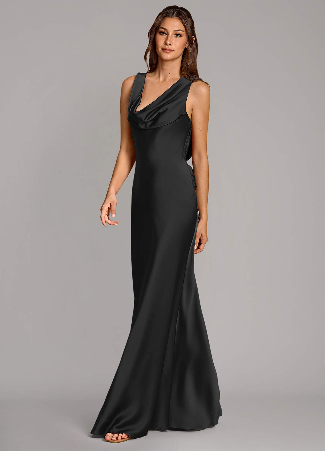 Azazie Cheryl Vestidos de damas de honor Vestido de Negro de Satén Elástico de Corte Sirena image2